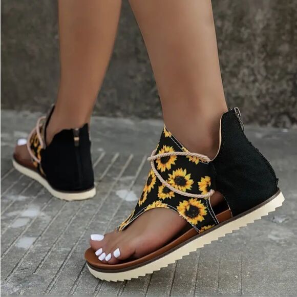 Sunflower Canvas Casual Summer Soft Bottom Beach Sandals Boho Shoes Summer Vacay - Picture 4 of 6